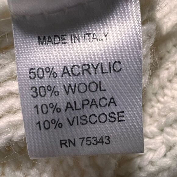 New Elsamanda Fringed Cable Knit Sweater Large Italy Off White Wool Alpaca - Picture 8 of 9
